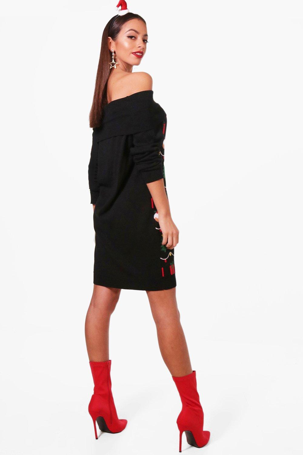 black bardot jumper dress