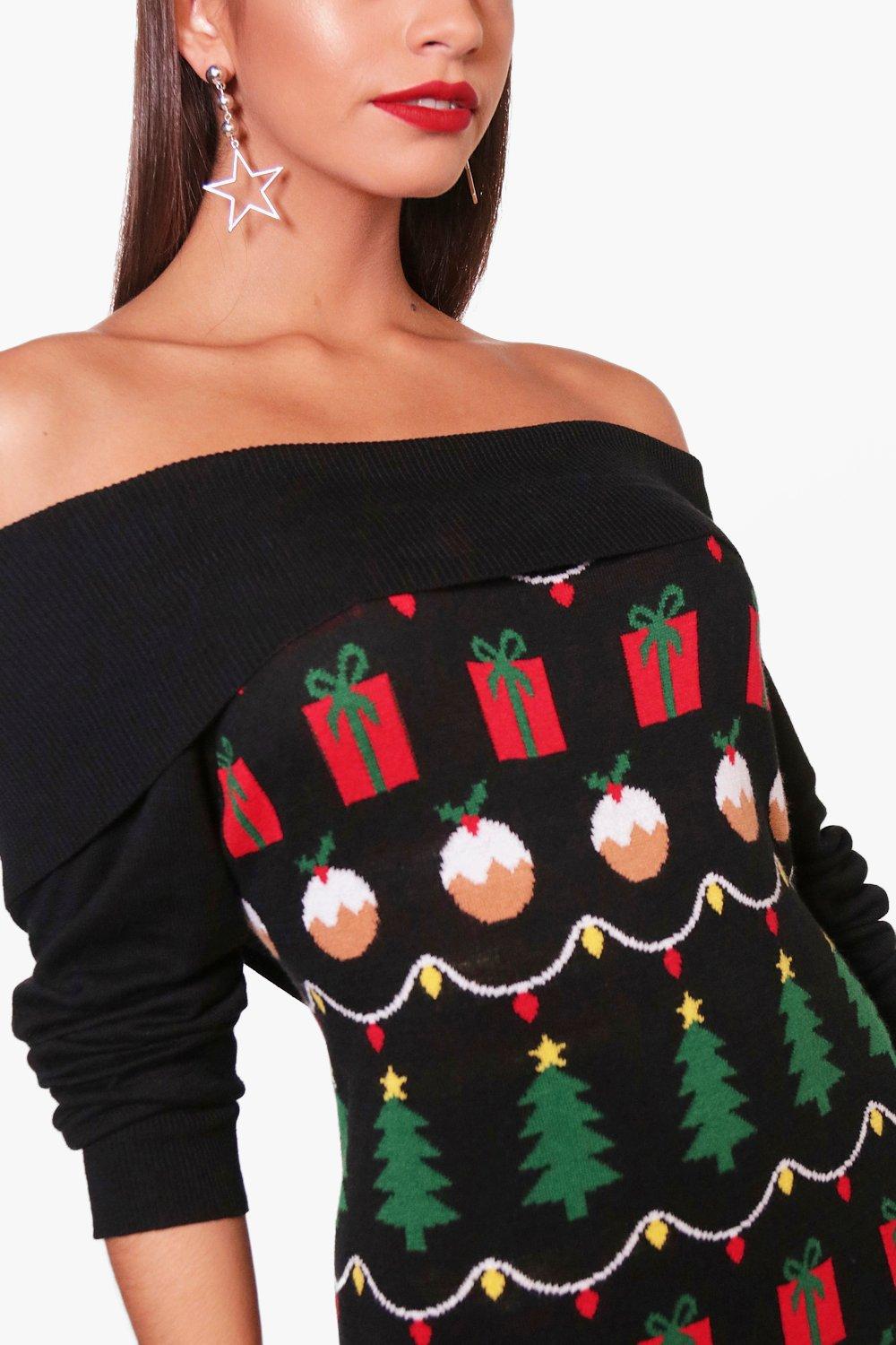 off the shoulder christmas jumper dress