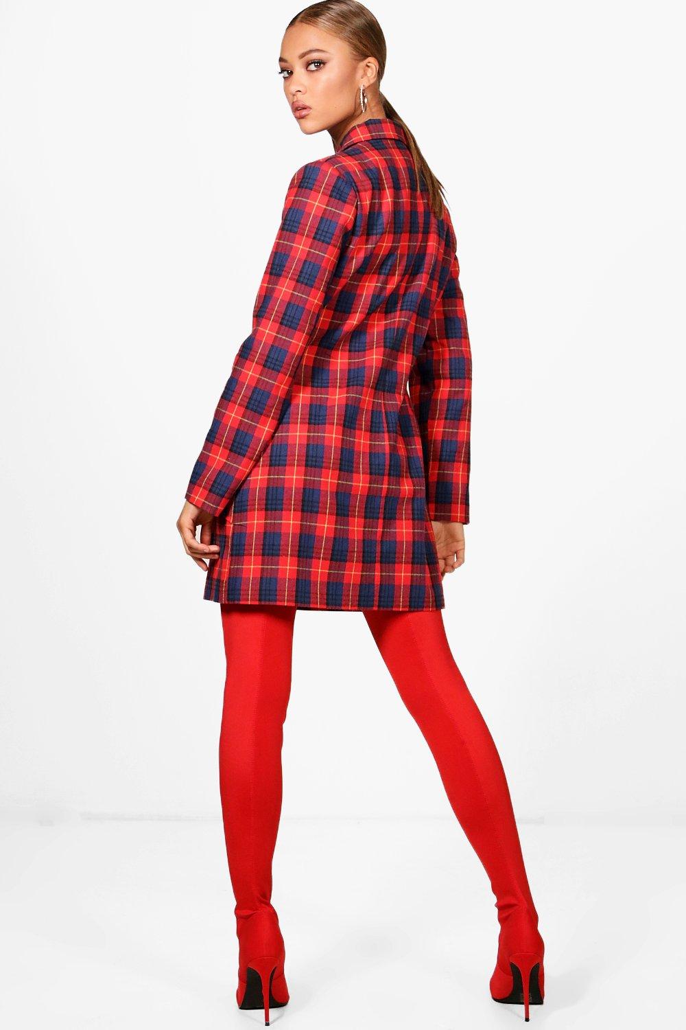 Red check deals blazer dress