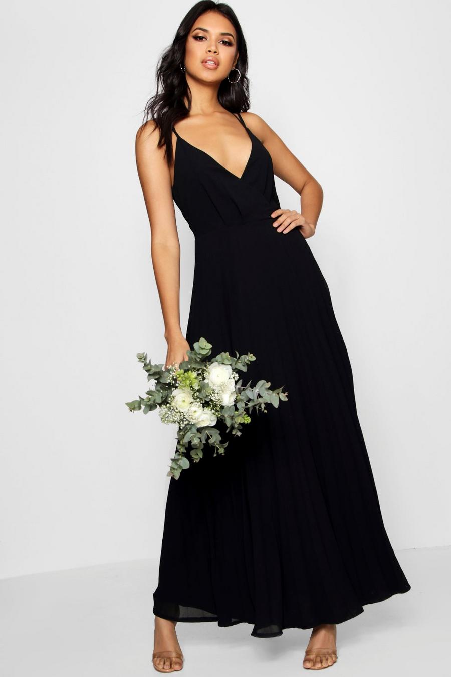 שחור שמלת מקסי בוטיק עם קפלים לשושבינה image number 1