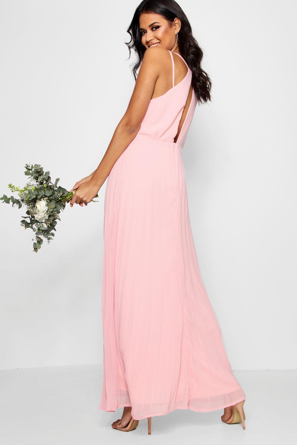 pleated maxi bridesmaid dress