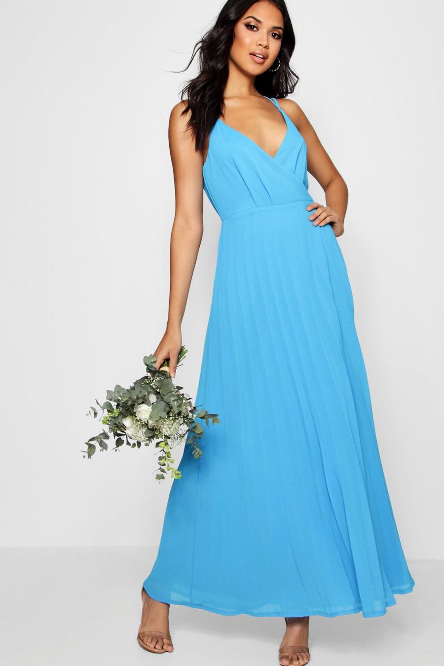 Horizon blue Boutique Pleated Maxi Bridesmaid Dress image number 1