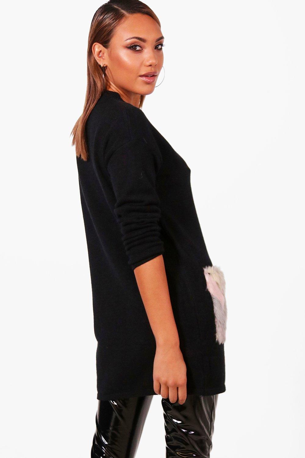 Sweater with fur on sale pockets