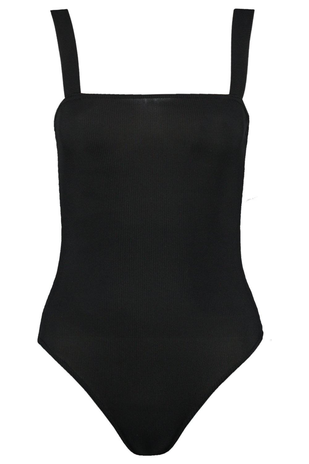 Buy Boohoo Basic Rib Straight Neck Bodysuit In Black