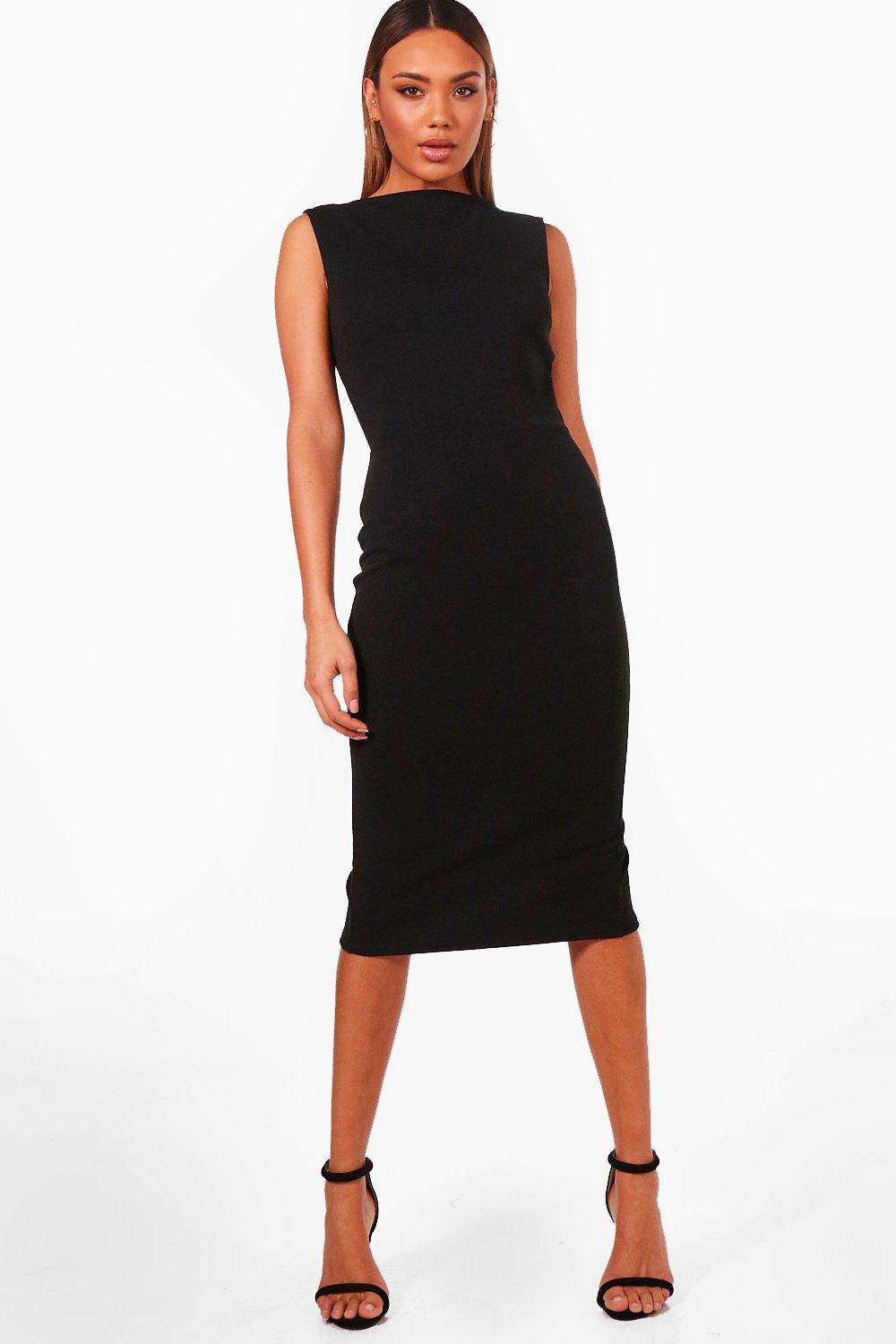 black sleeveless fitted dress