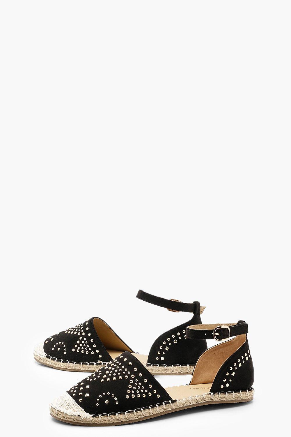 Wide Fit Studded Espadrille Flats boohoo DK