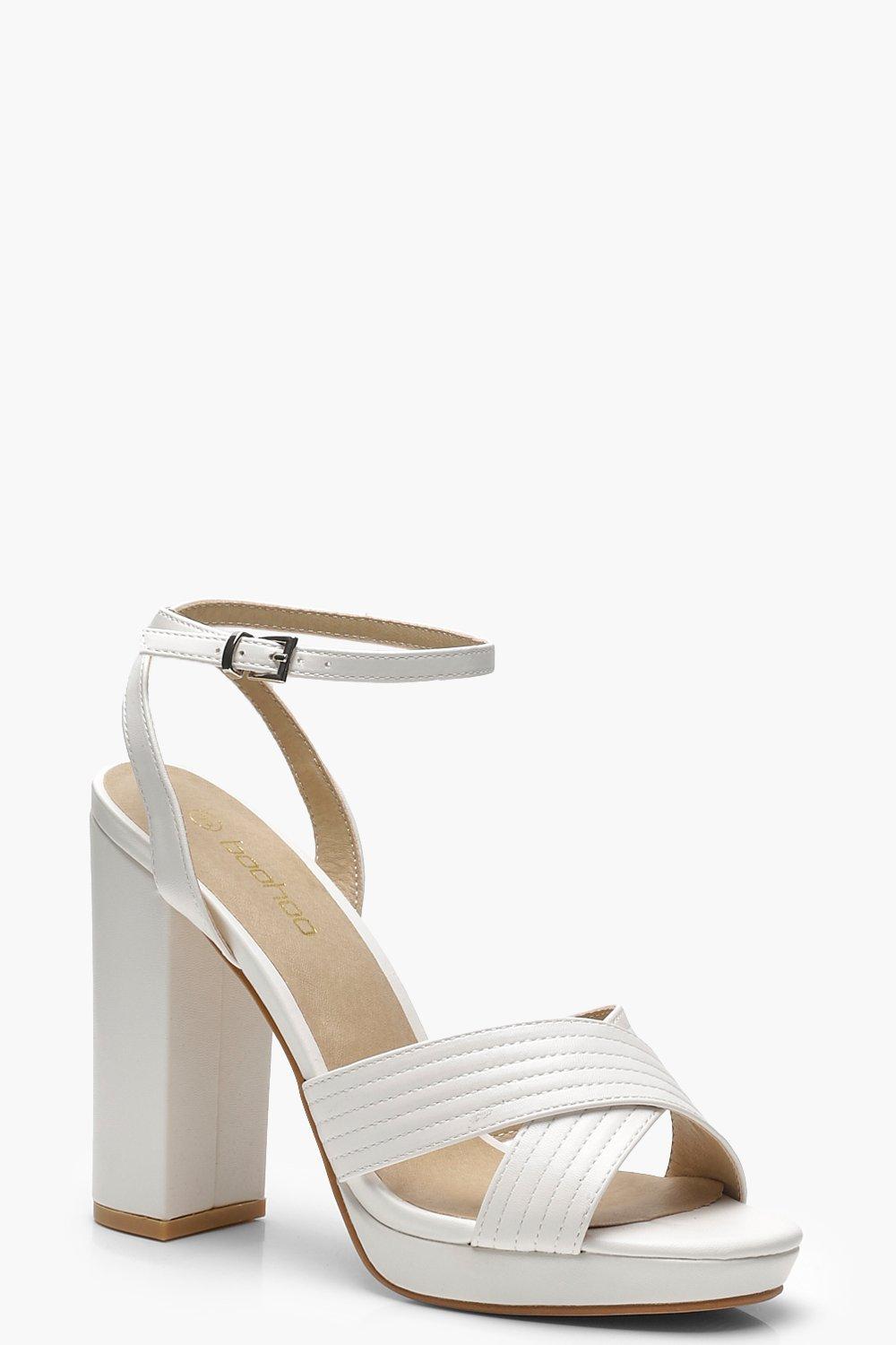 white cross strap heels