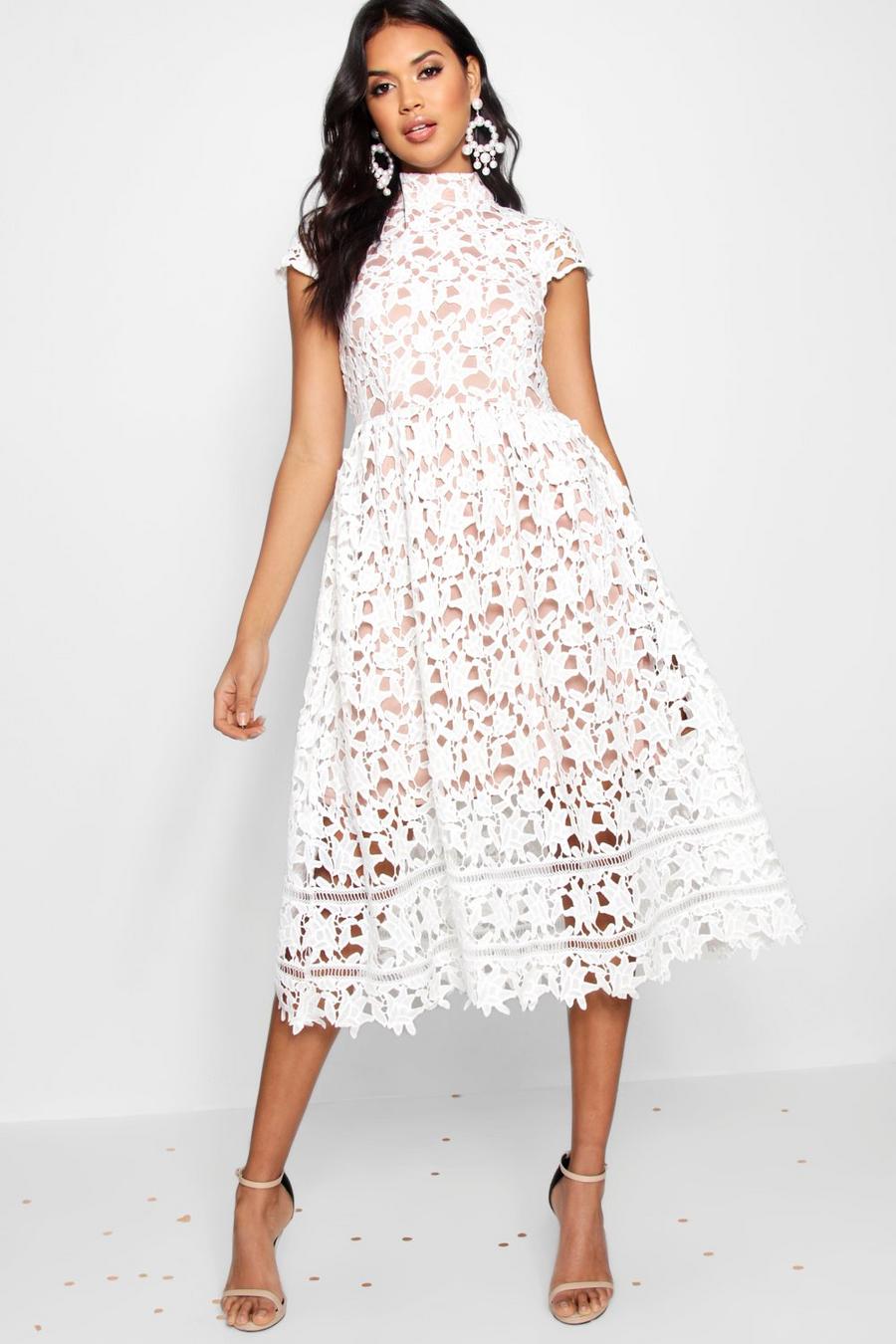 Ivory weiß Boutique Lace Midi Skater Bridesmaid Dress