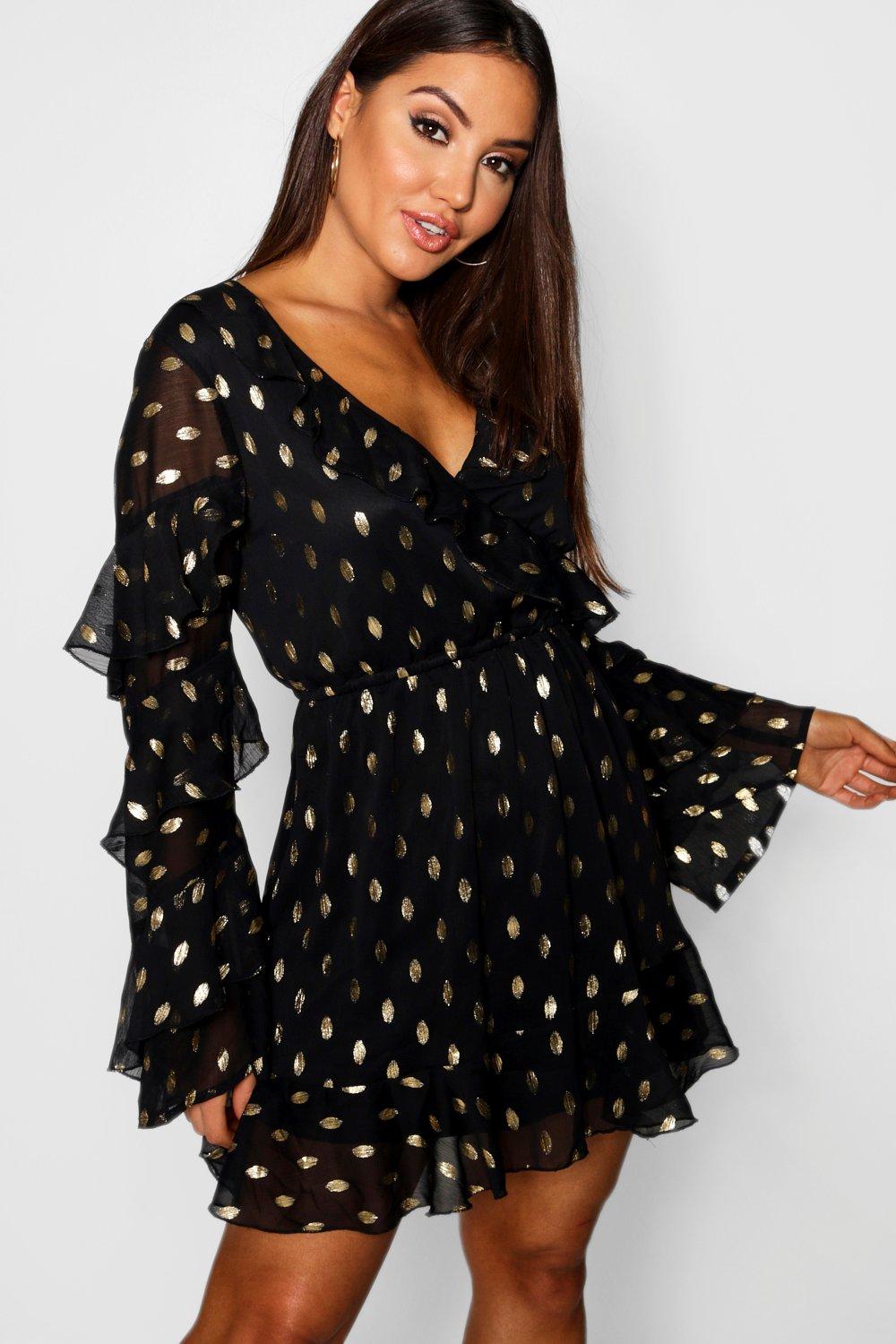 boohoo metallic spot dress