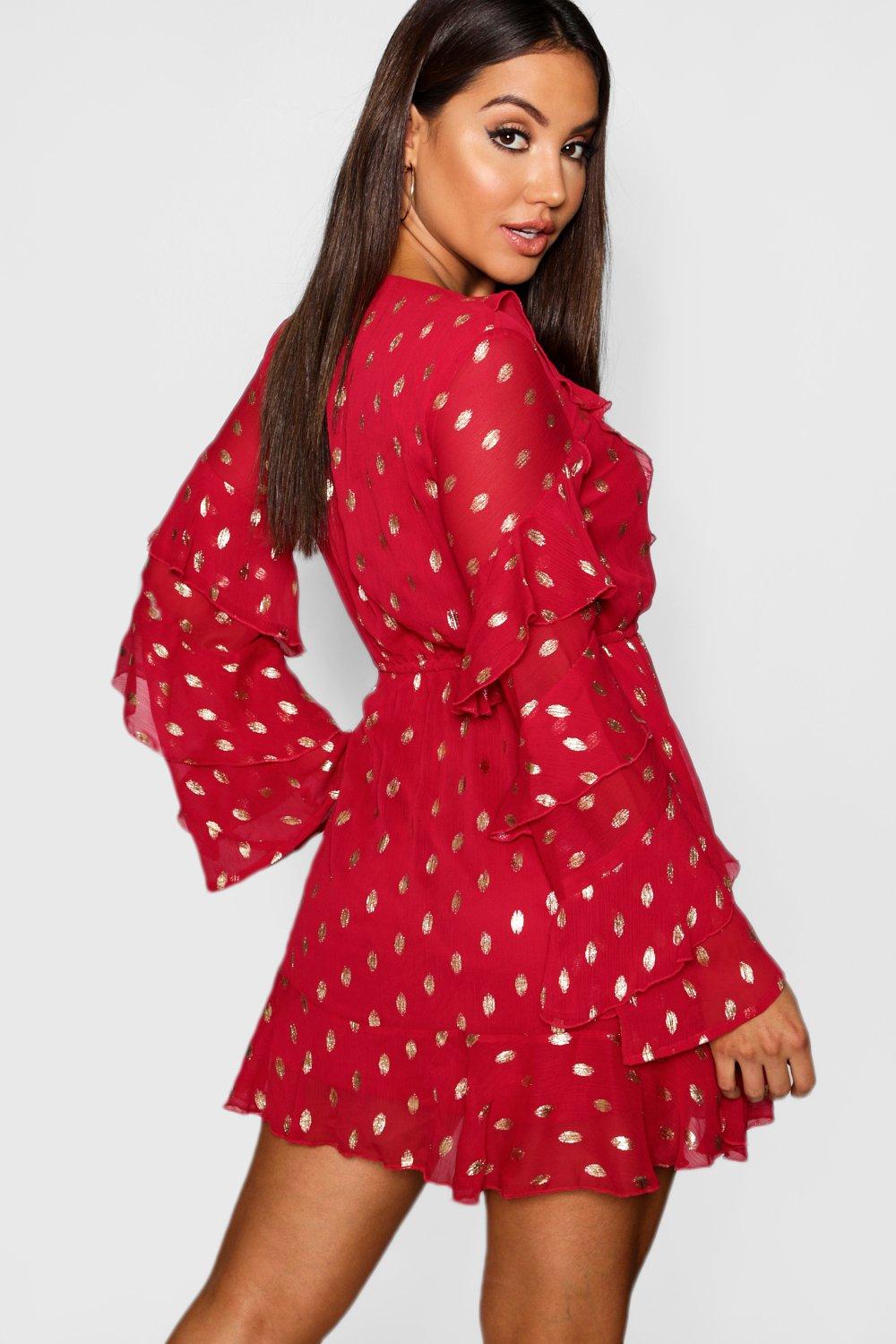 boohoo metallic spot dress