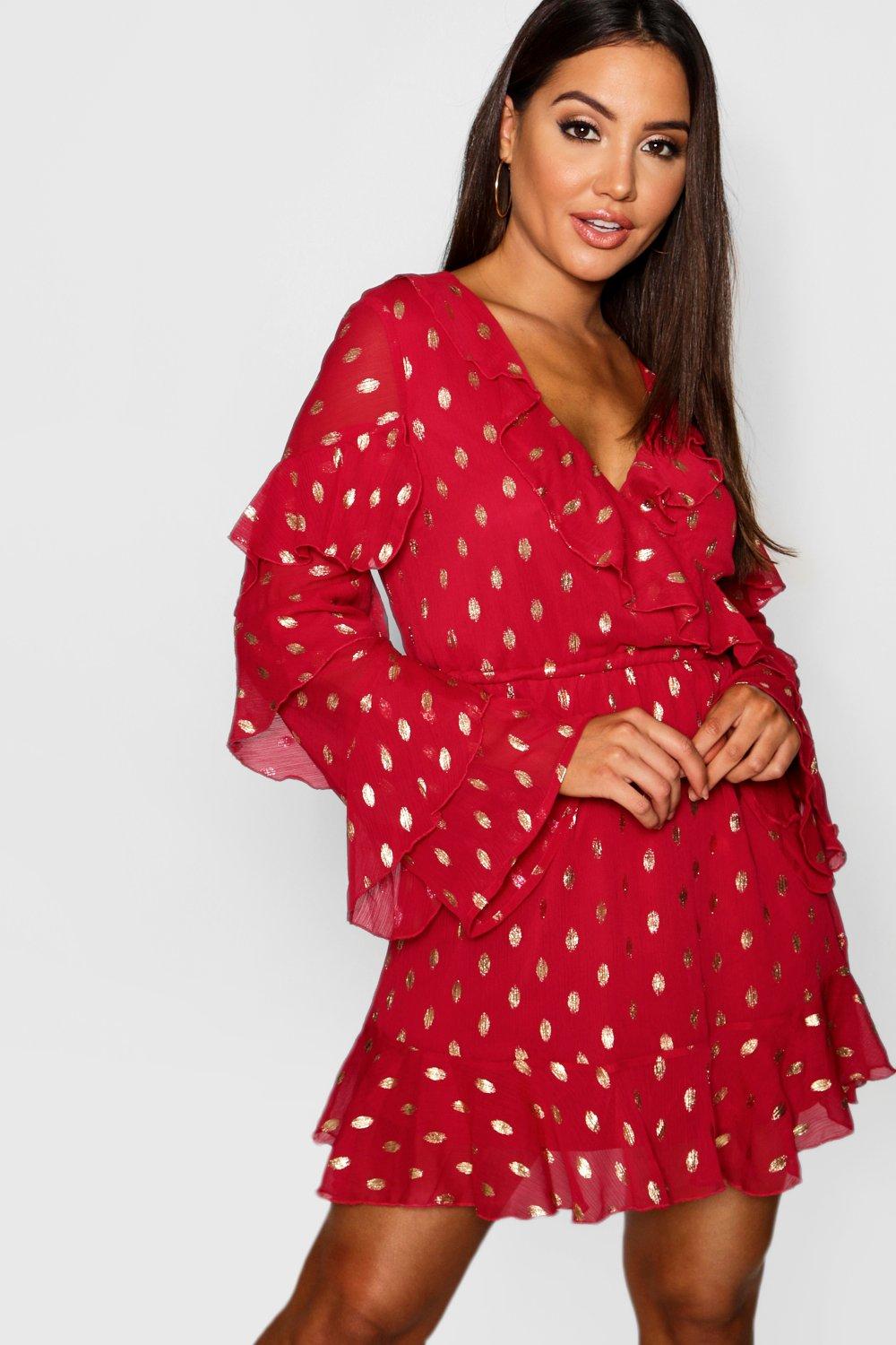 Boohoo metallic spot clearance dress