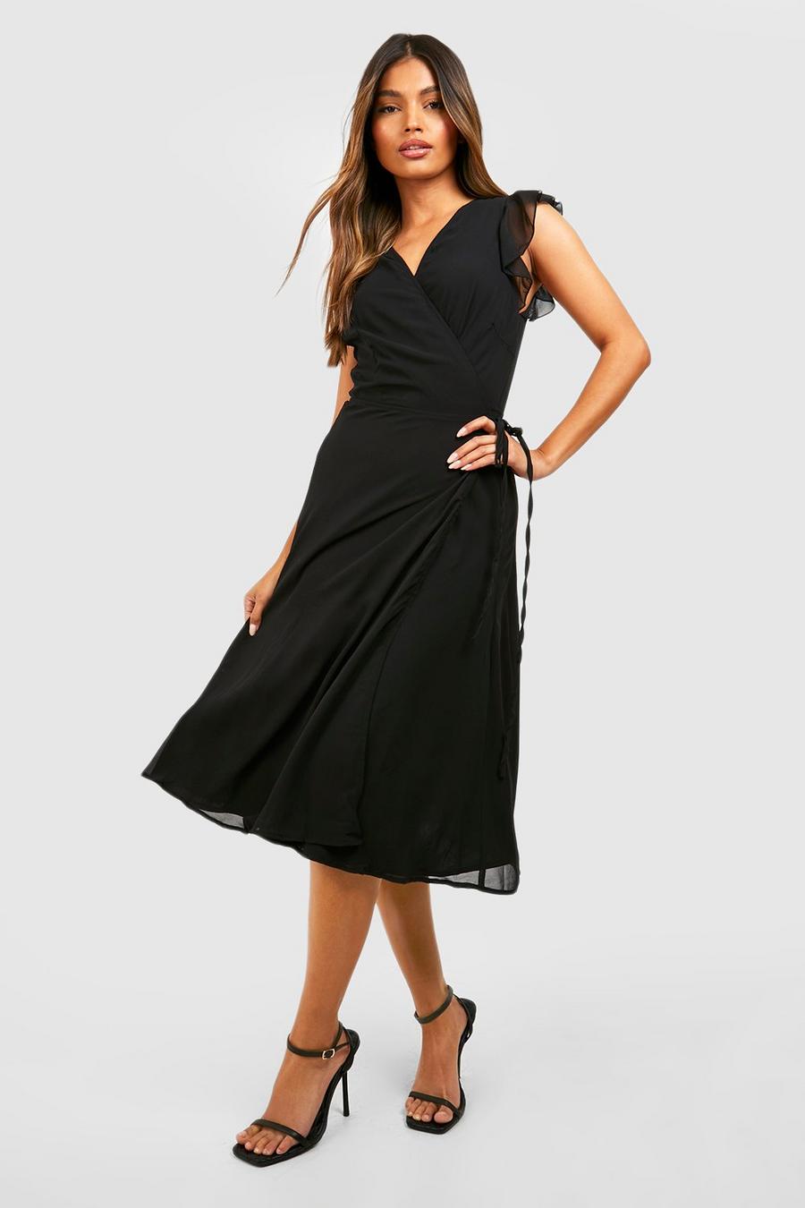 שחור nero שמלת סקייטר מעטפת מבד שיפון עם מלמלה לשושבינה image number 1