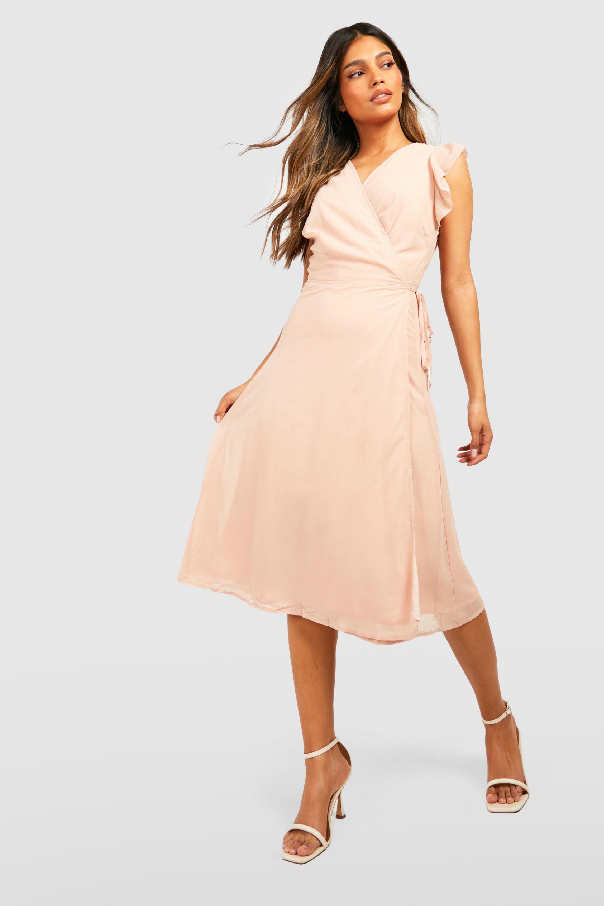 Women's Chiffon Ruffle Skater Wrap Bridesmaid Dress