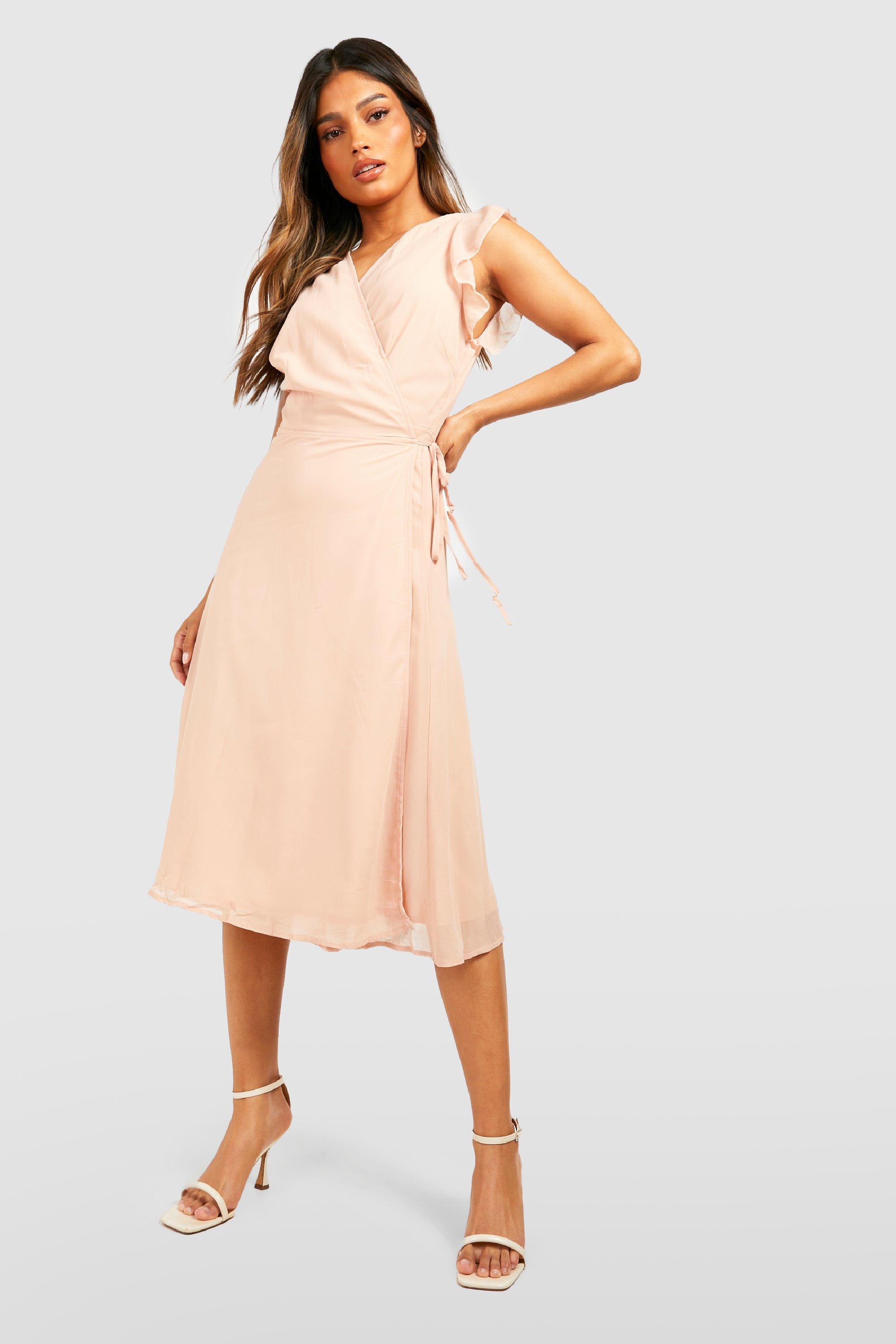 Women s Chiffon Ruffle Skater Wrap Bridesmaid Dress Boohoo UK