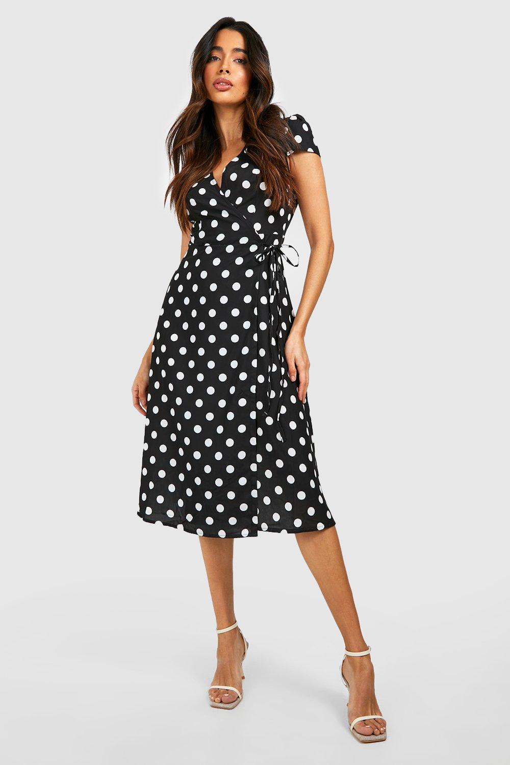 Boohoo black and white polka dot dress hotsell