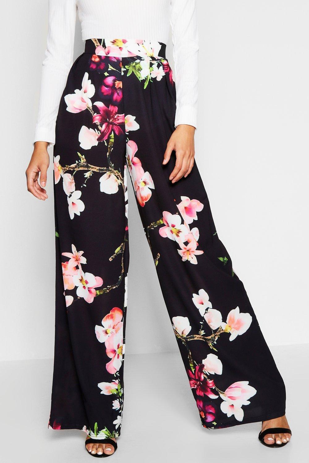 High Waisted Floral Wide Leg Pants