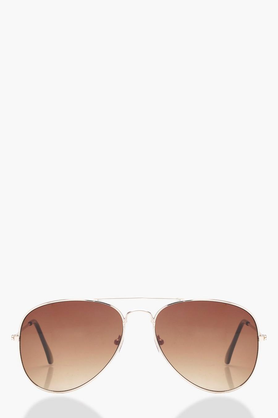 Silberne Pilotensonnenbrille, Braun brown