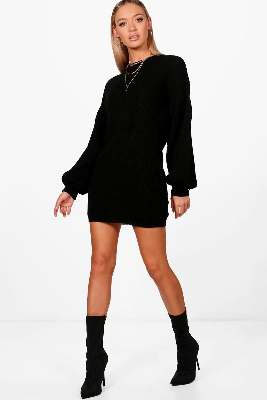 Black Balloon Sleeve Jumper Dress image number 1