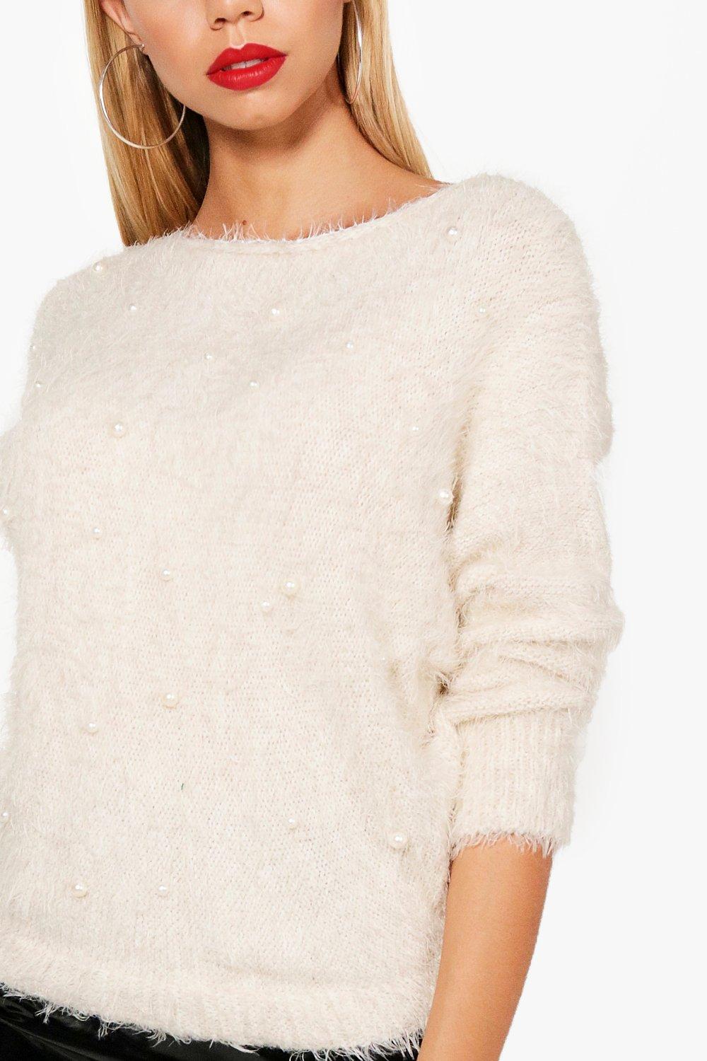 Cream sweater with outlet pearls