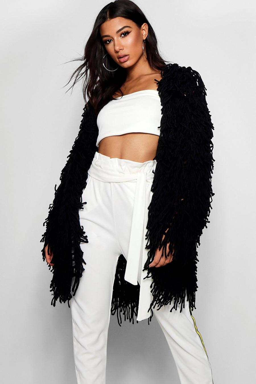 Longline Shaggy Knitted Cardigan image number 1