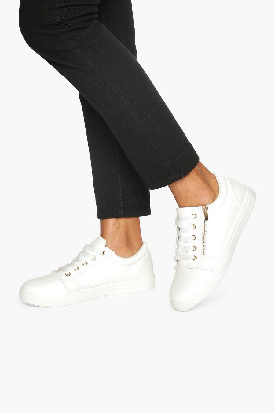 White Sneakers med ormskinnseffekt och dragkedjor image number 1