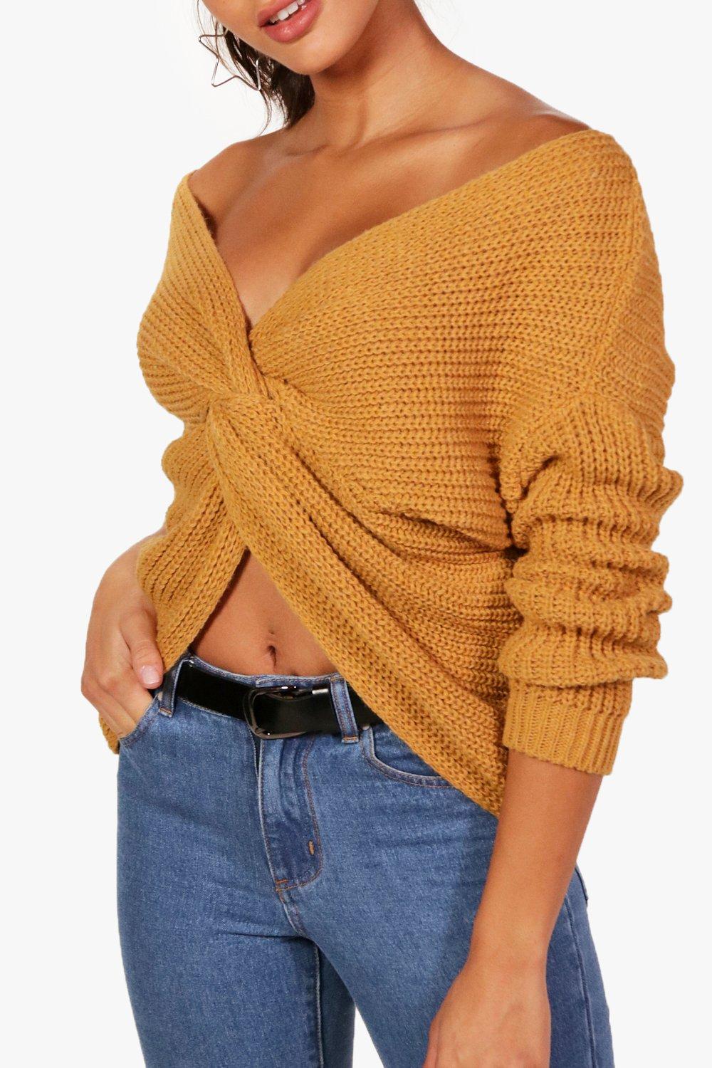 Twist front off shop the shoulder sweater