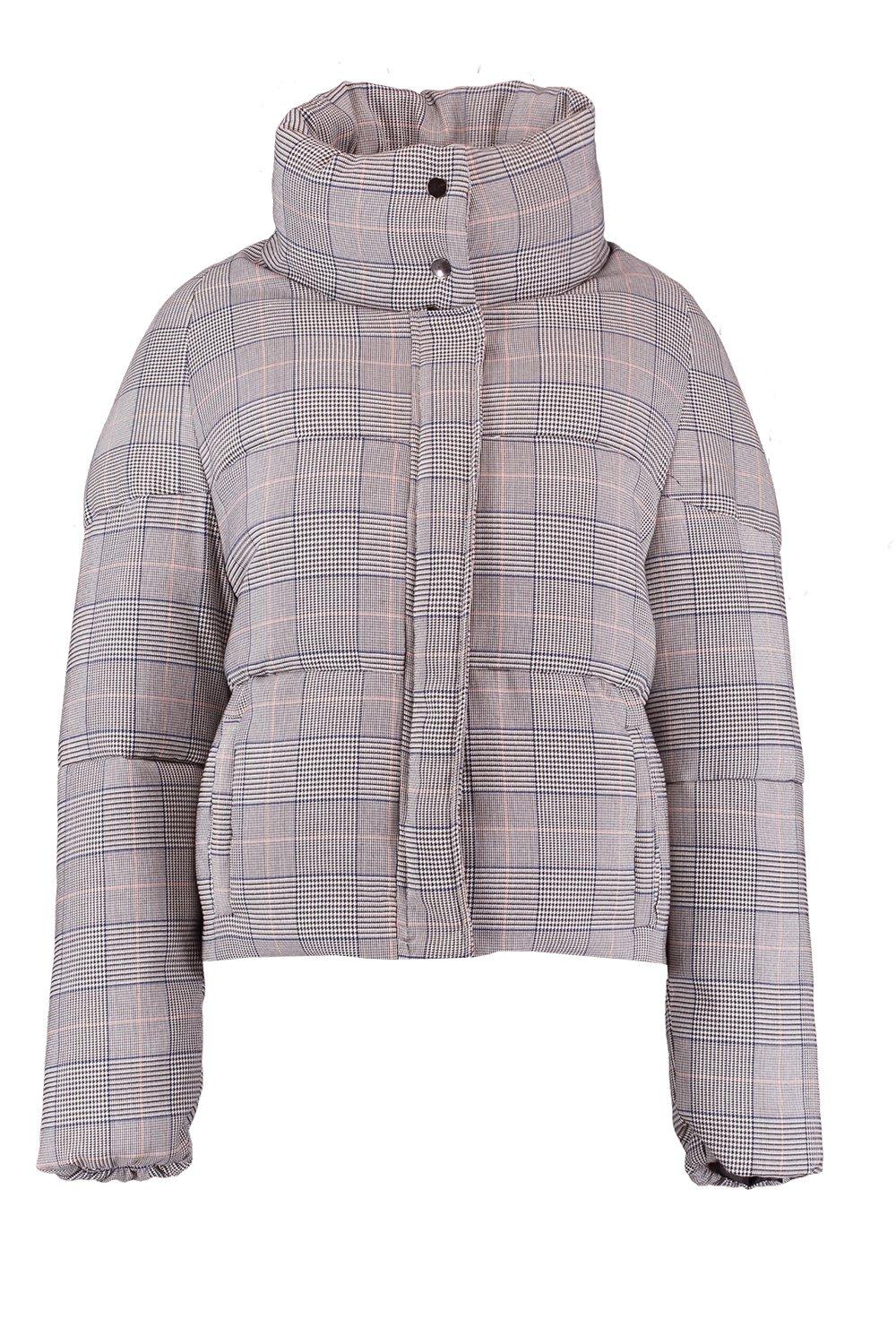 Grey checked puffer outlet jacket