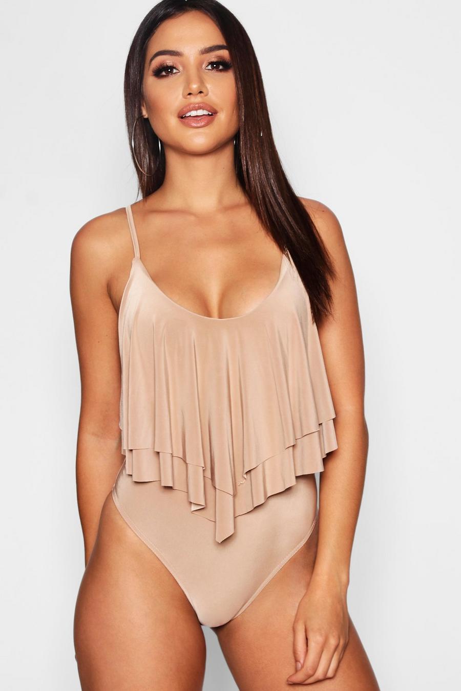 Camel Double Layer Frill Bodysuit image number 1