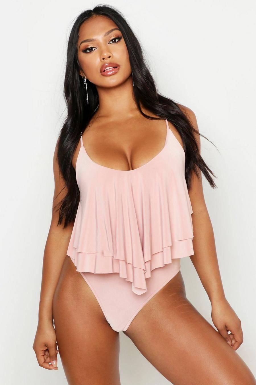 Dusky pink Double Layer Frill Bodysuit image number 1