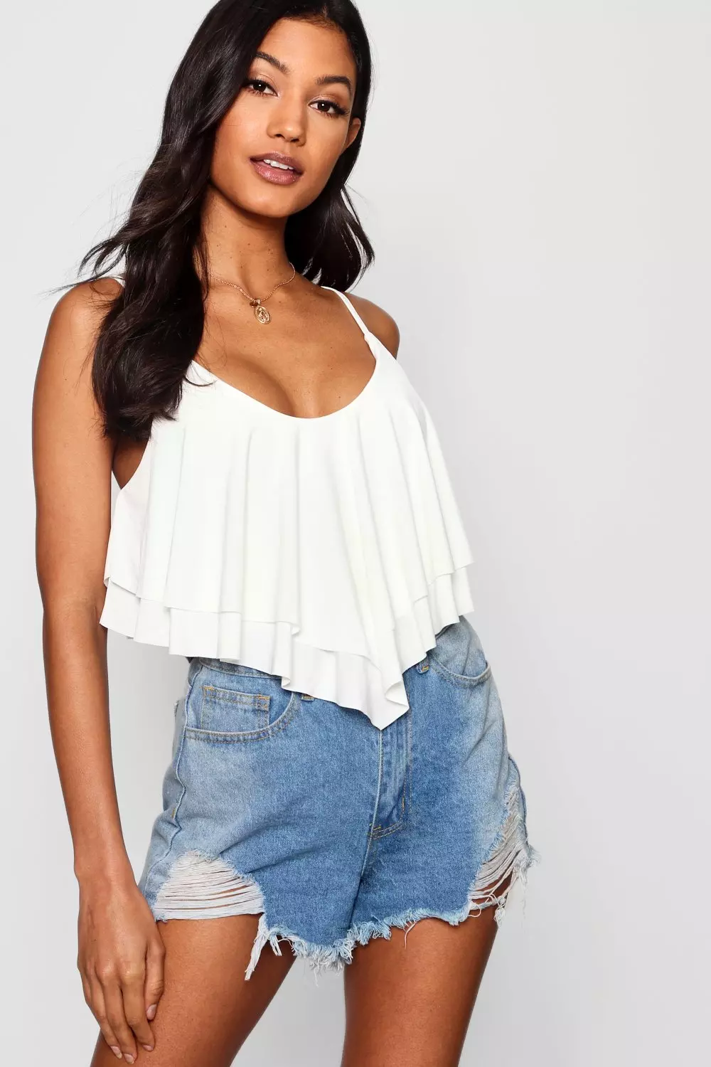 White Deep Plunge Frill Shoulder Bodysuit - Danity – Rebellious Fashion