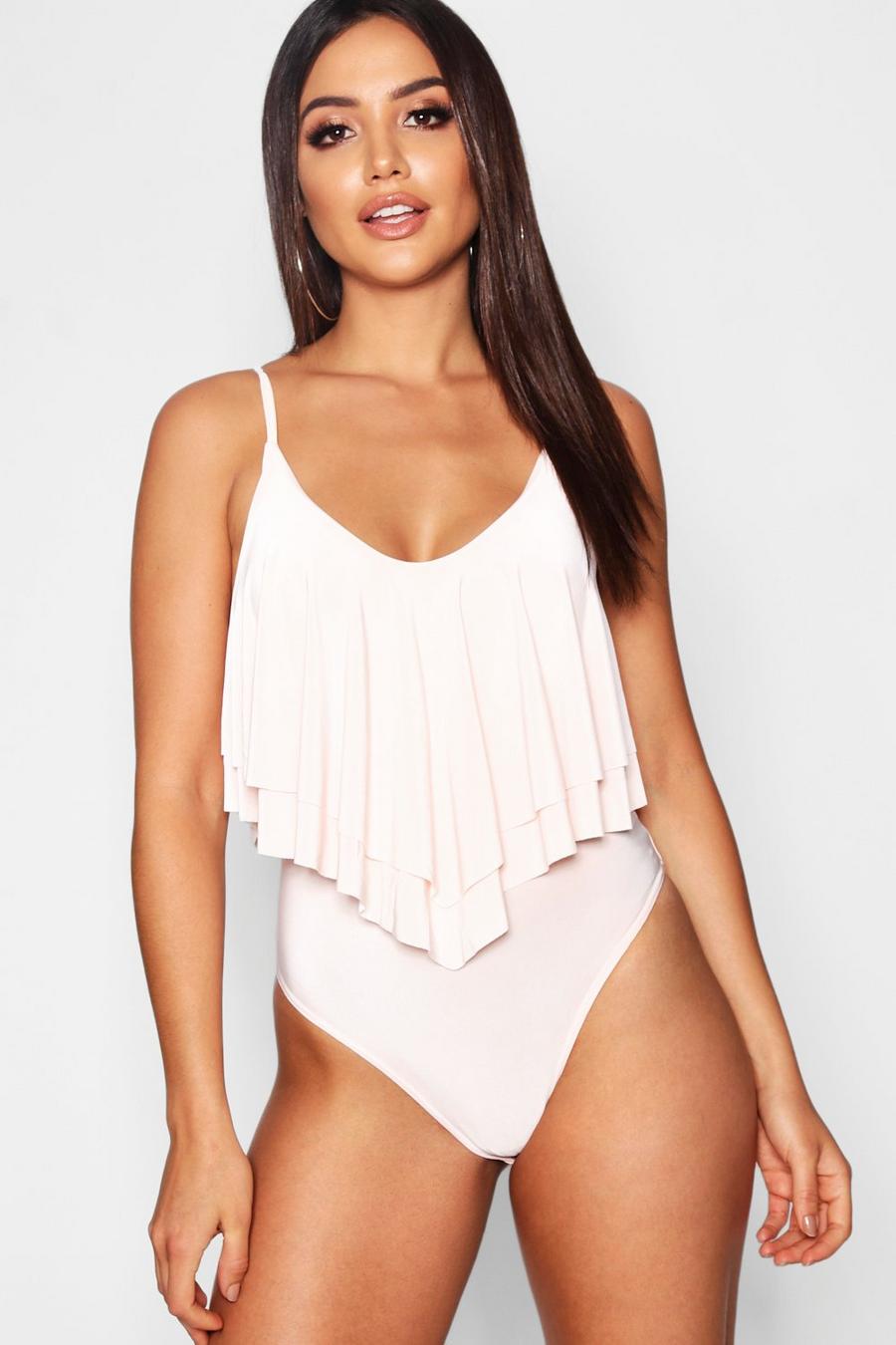 Nude Double Layer Frill Bodysuit image number 1