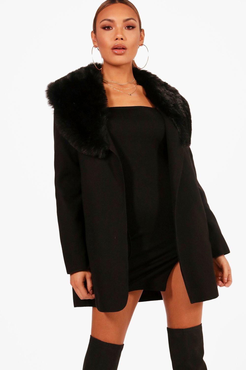 faux fur trimmed coat