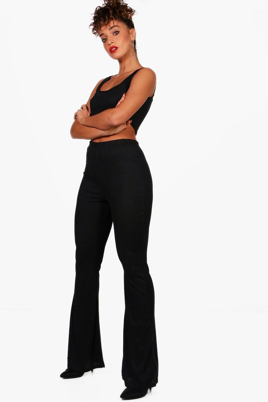 Black Basic Rib and Flared Trouser Co-ord image number 1