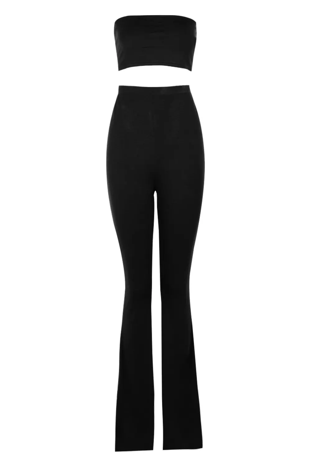 Black Basic Bandeau and Flared Trouser Co-ord Set alternative image