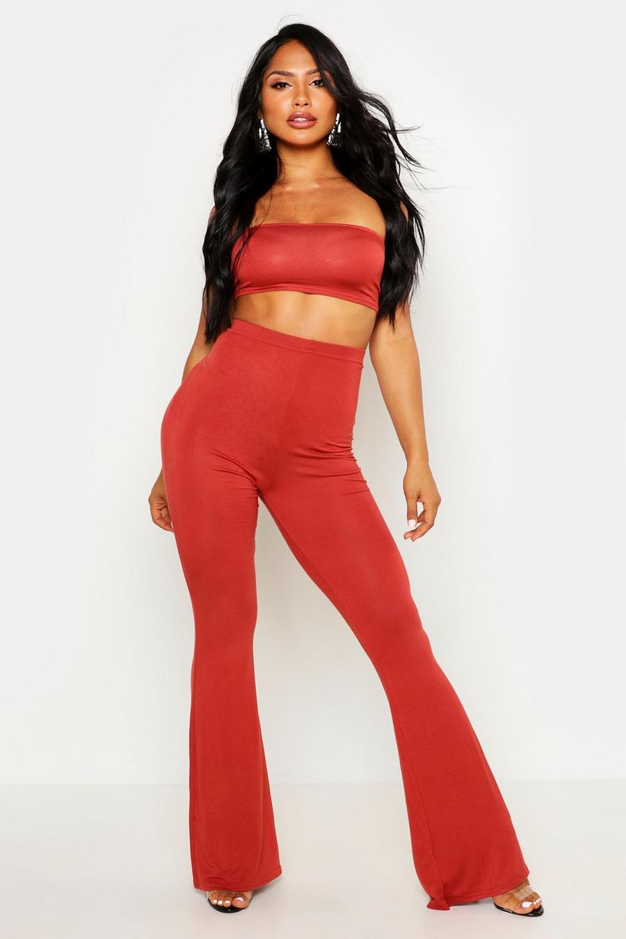 Brick Basic Bandeau And Flared Pants Two-Piece Set image number 1