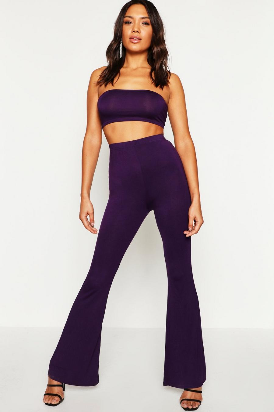 Jewel purple Basic Bandeau And Flared Pants Co-Ord Set image number 1