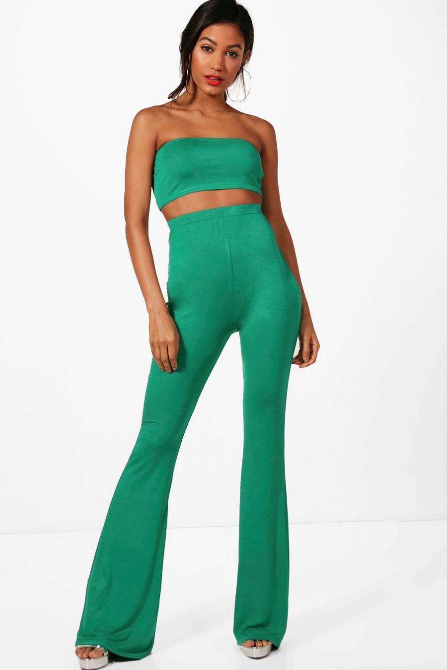 Leaf green Basic Bandeau And Flared Pants Two-Piece Set image number 1