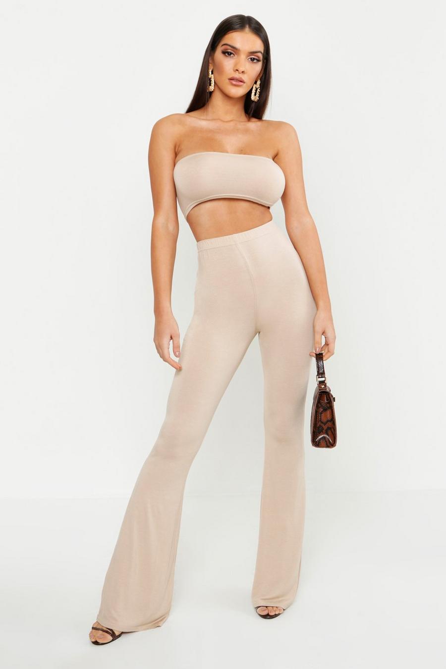 Stone Basic Bandeau and Flared Trouser Co-ord Set image number 1