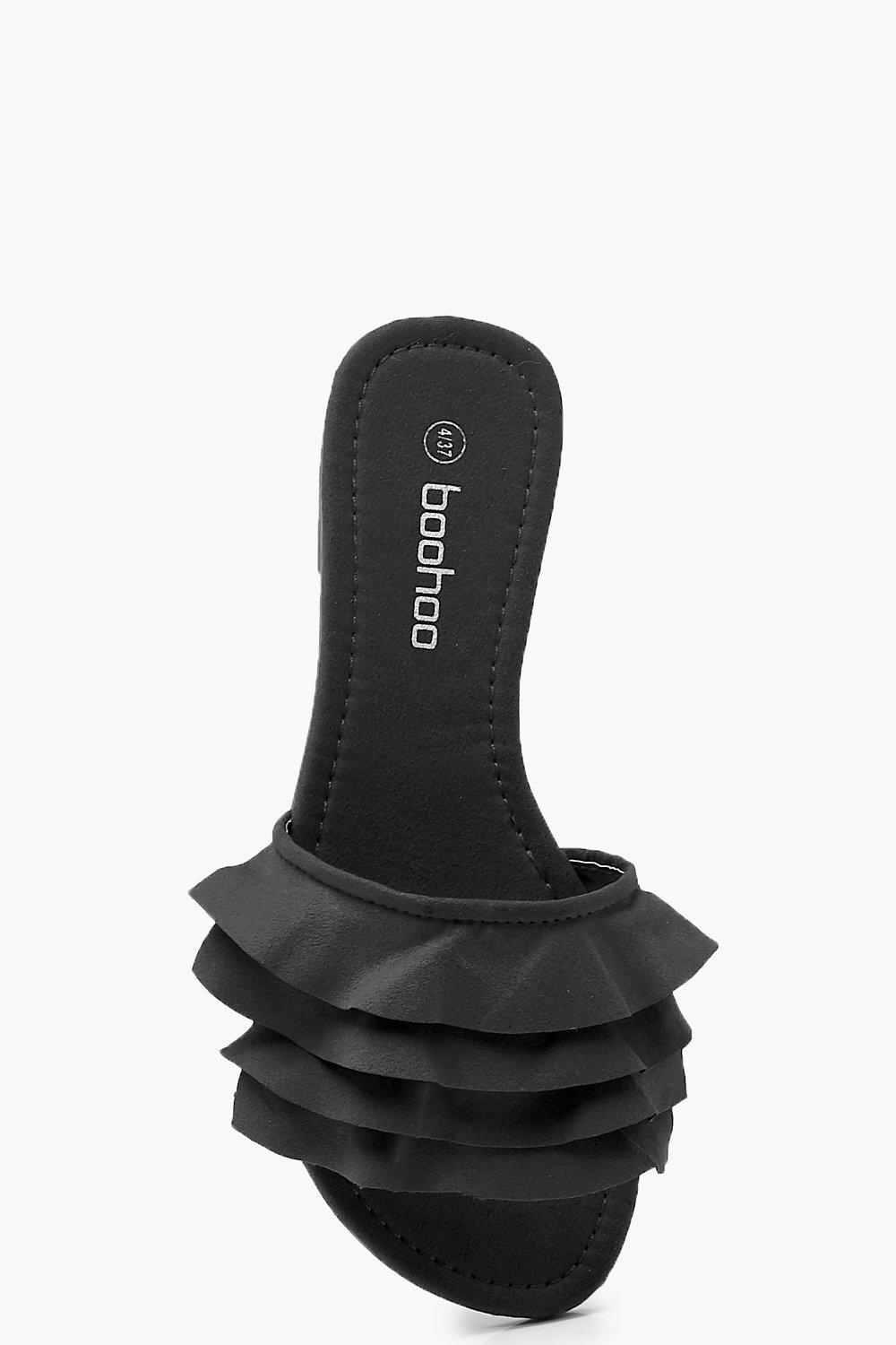 Black ruffle sliders shop