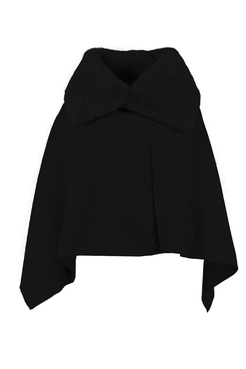 Boohoo faux fur collar cape sale