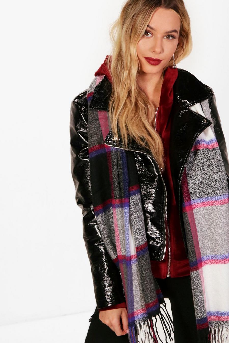Purple Millie Oversized Plaid Check Scarf image number 1