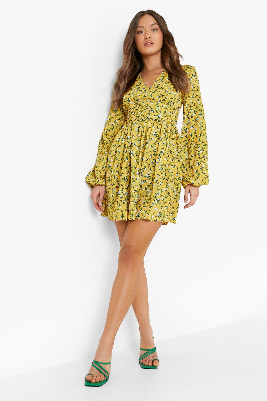 mustard floral tea dress