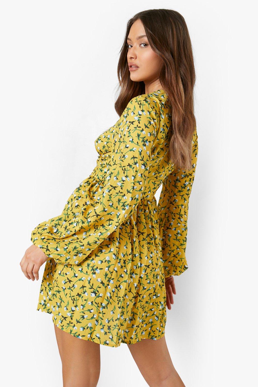 boohoo floral wrap tea dress