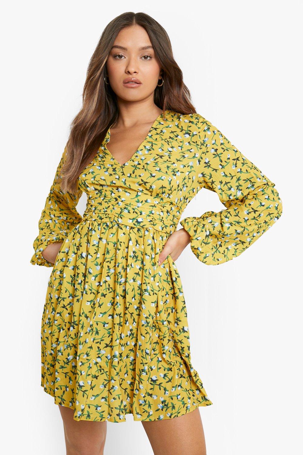 mustard floral tea dress