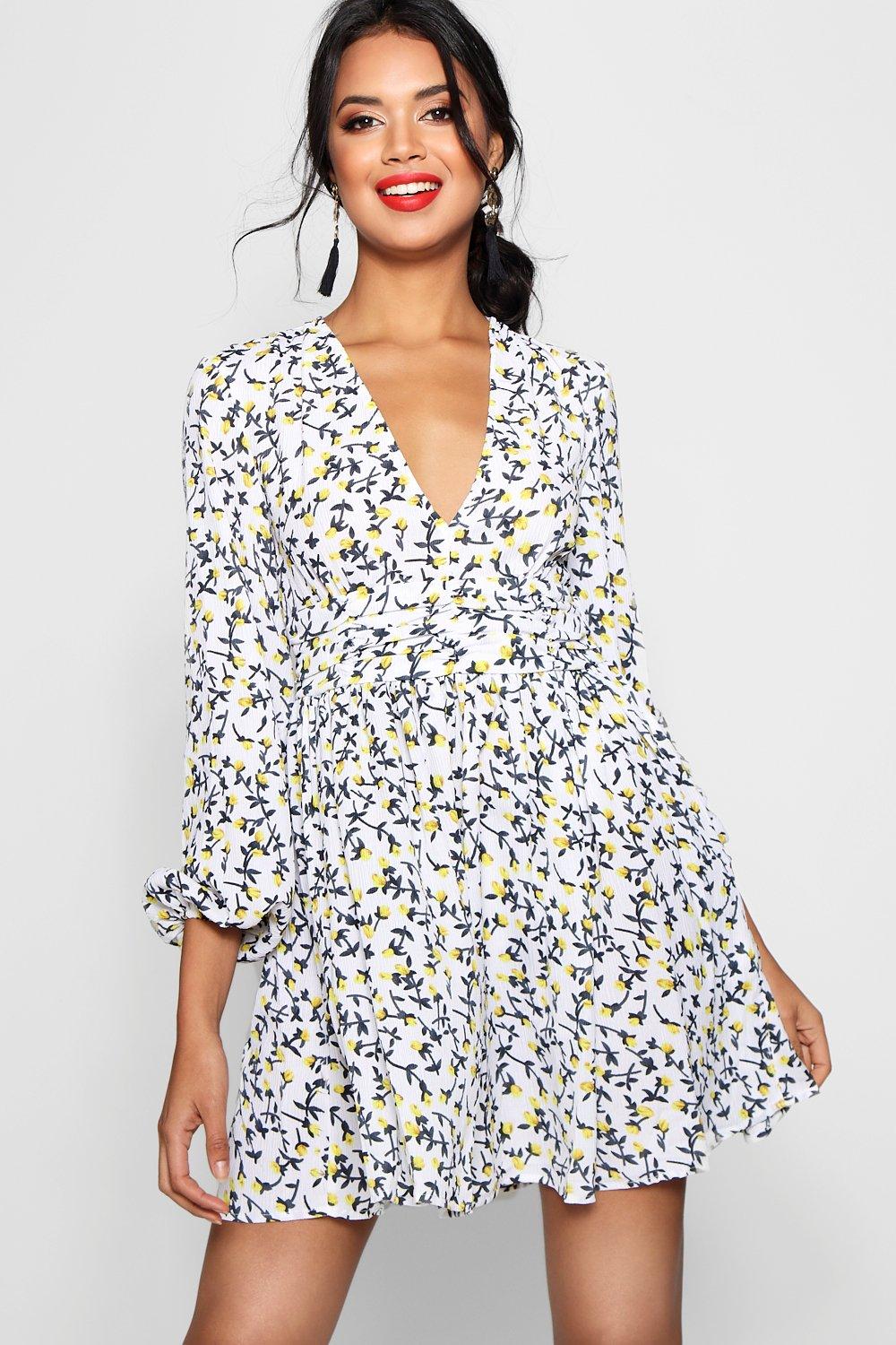 Ruched waist floral tea dress sale