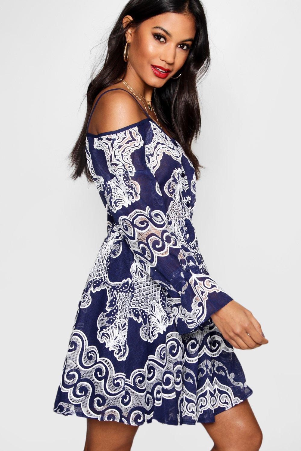 navy crochet skater dress