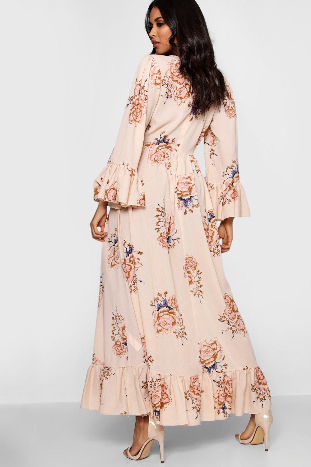 ruffle hem and sleeve maxi dress