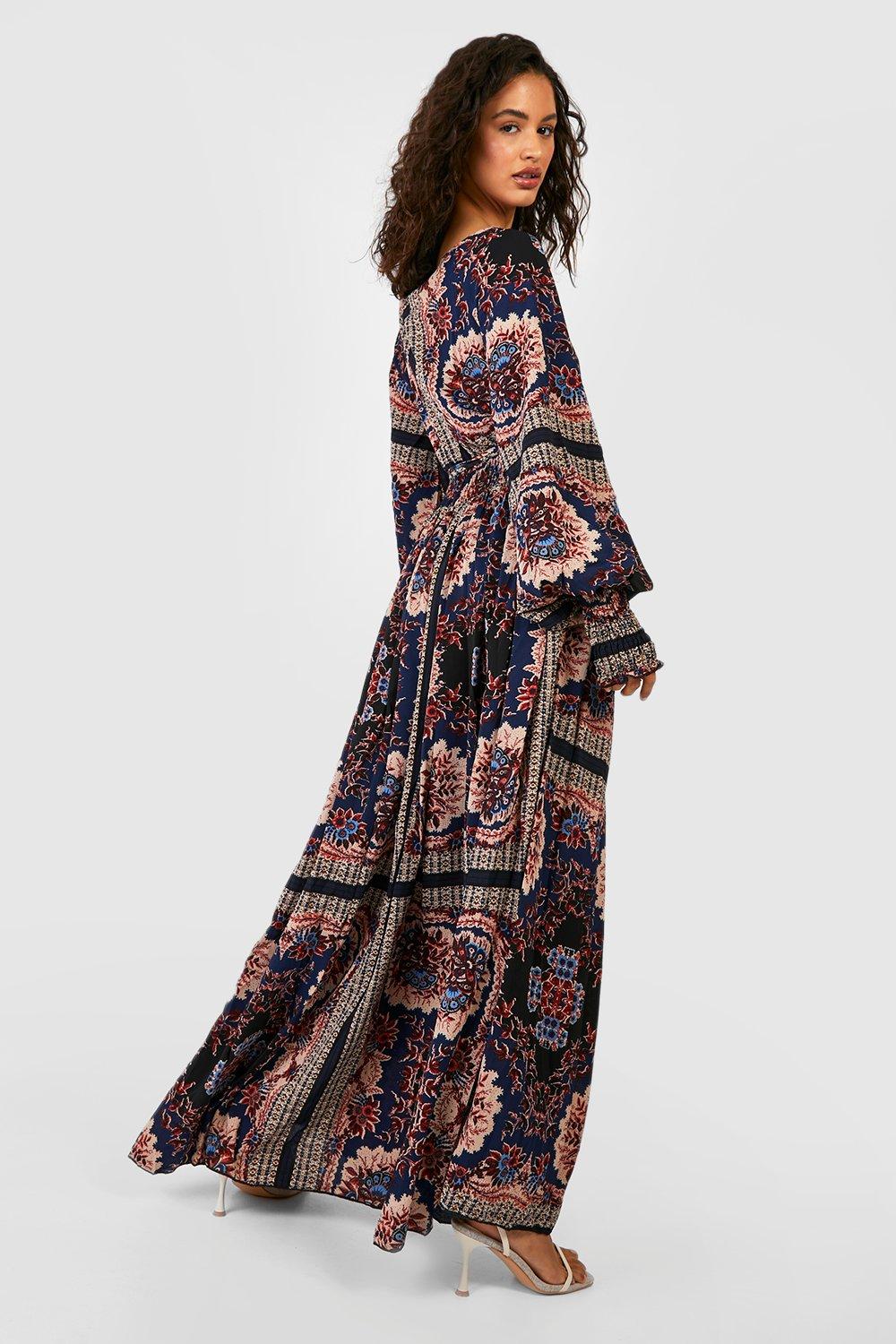 boohoo wrap mini dress in scarf print