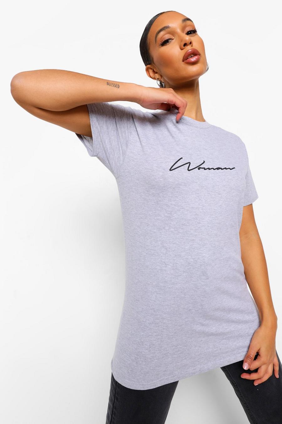 T-shirt con stampa Woman Signature, Grigio mélange image number 1