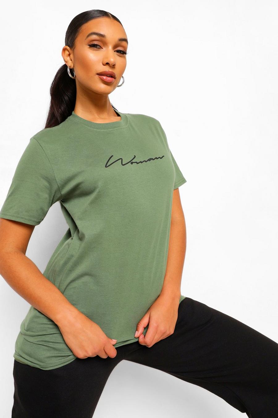 Camiseta con firma “Woman”, Caqui image number 1